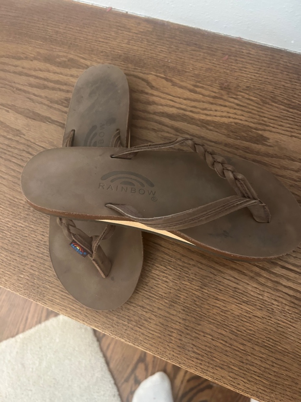 Rainbow Brown Braided Leather Thong Sandals, 7.5 - Picture 3 of 3